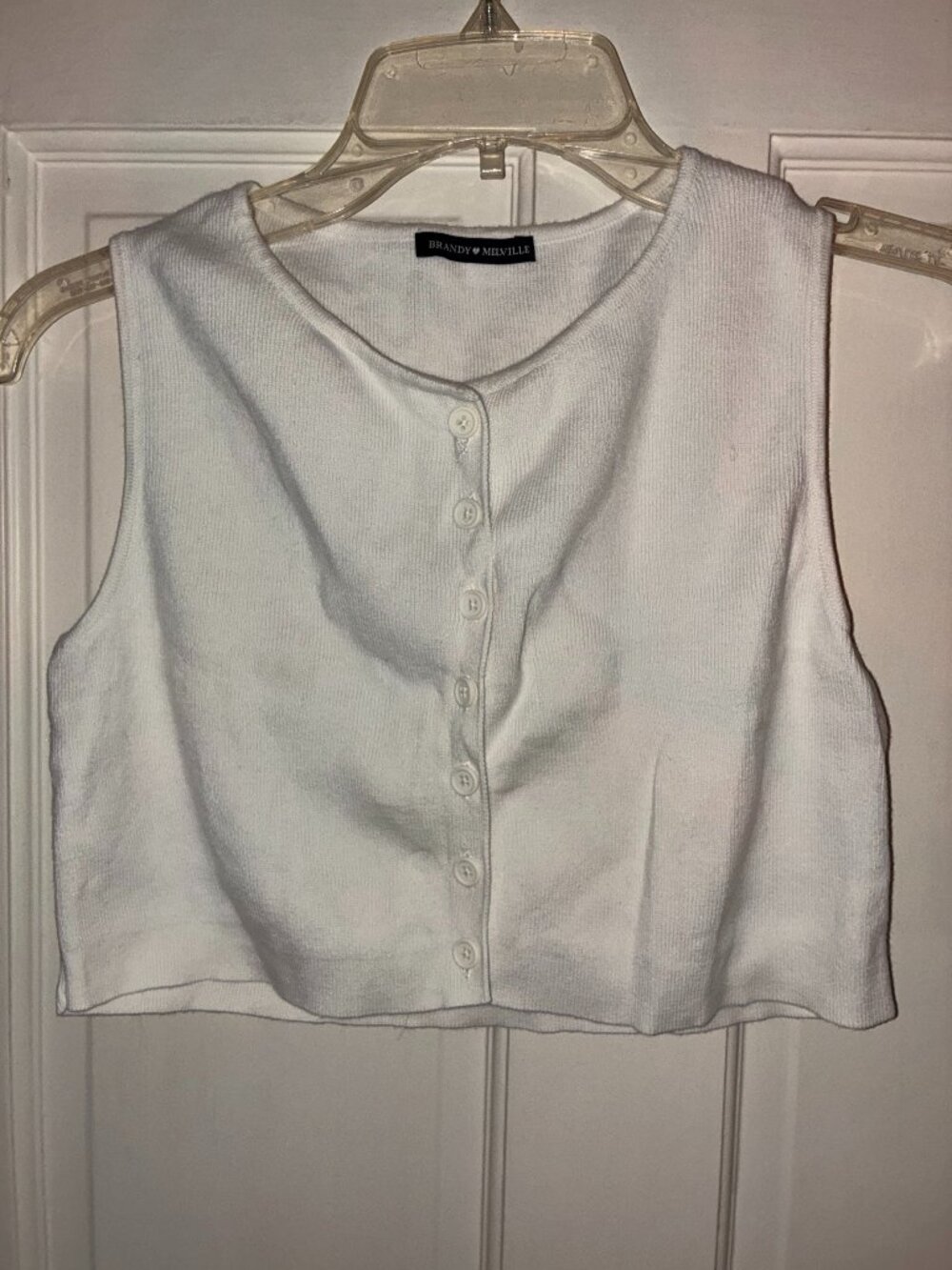 Brandy Melville White Ribbed Button Front Cropped Tank Top